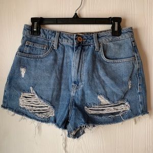 Forever 21 Distressed Raw Hem High Waisted Jean Shorts - Size 27 Waist